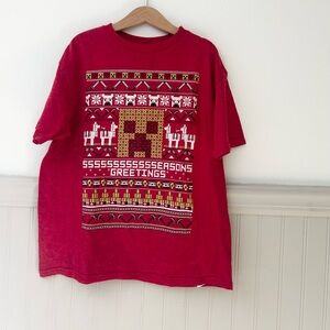 Minecraft Mojang Boys 10/12 Christmas Red Graphic Kids T-Shirt